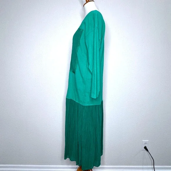 JOHNNY WAS T-Shirt Maxi Dress MED Long Sleeve Embroidered Fish Kelly Green - Picture 6 of 12